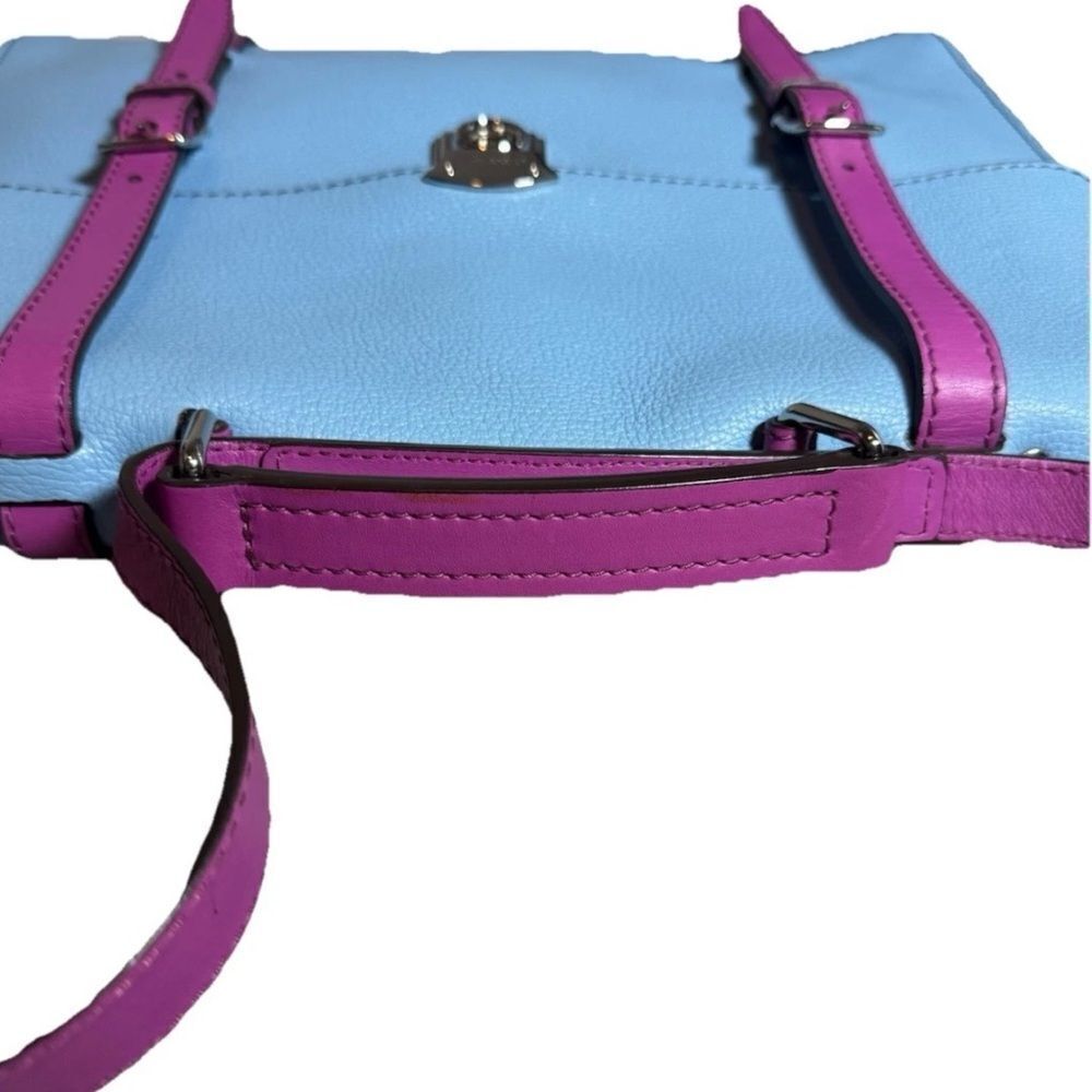 DOLCE & GABBANA Blue Leather Briefcase Backpack Top Handle Satchel Fuchsia Strap - Picture 9 of 16